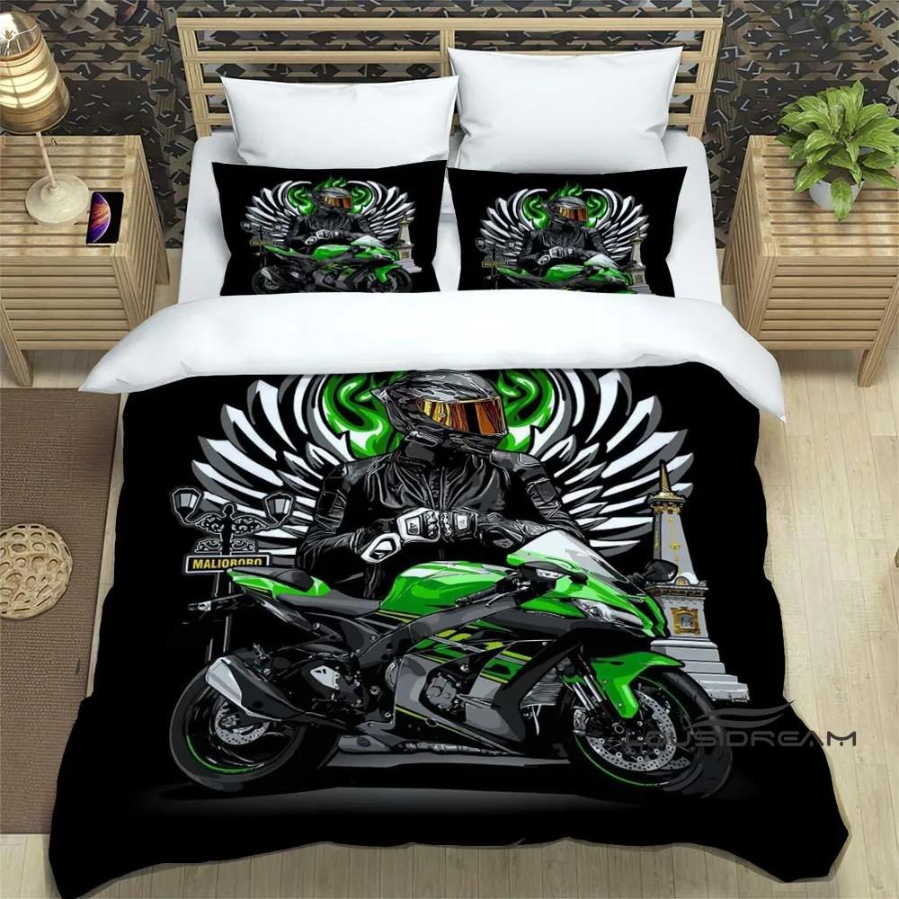 3D Ретро Принт Логотип Мотоцикла K-Kawasaki Комплект Постельного Белья Элегантный Комплект Постельного Белья Пододеяльник Покрывало на Кровать Роскошный Подарок на День Рождения