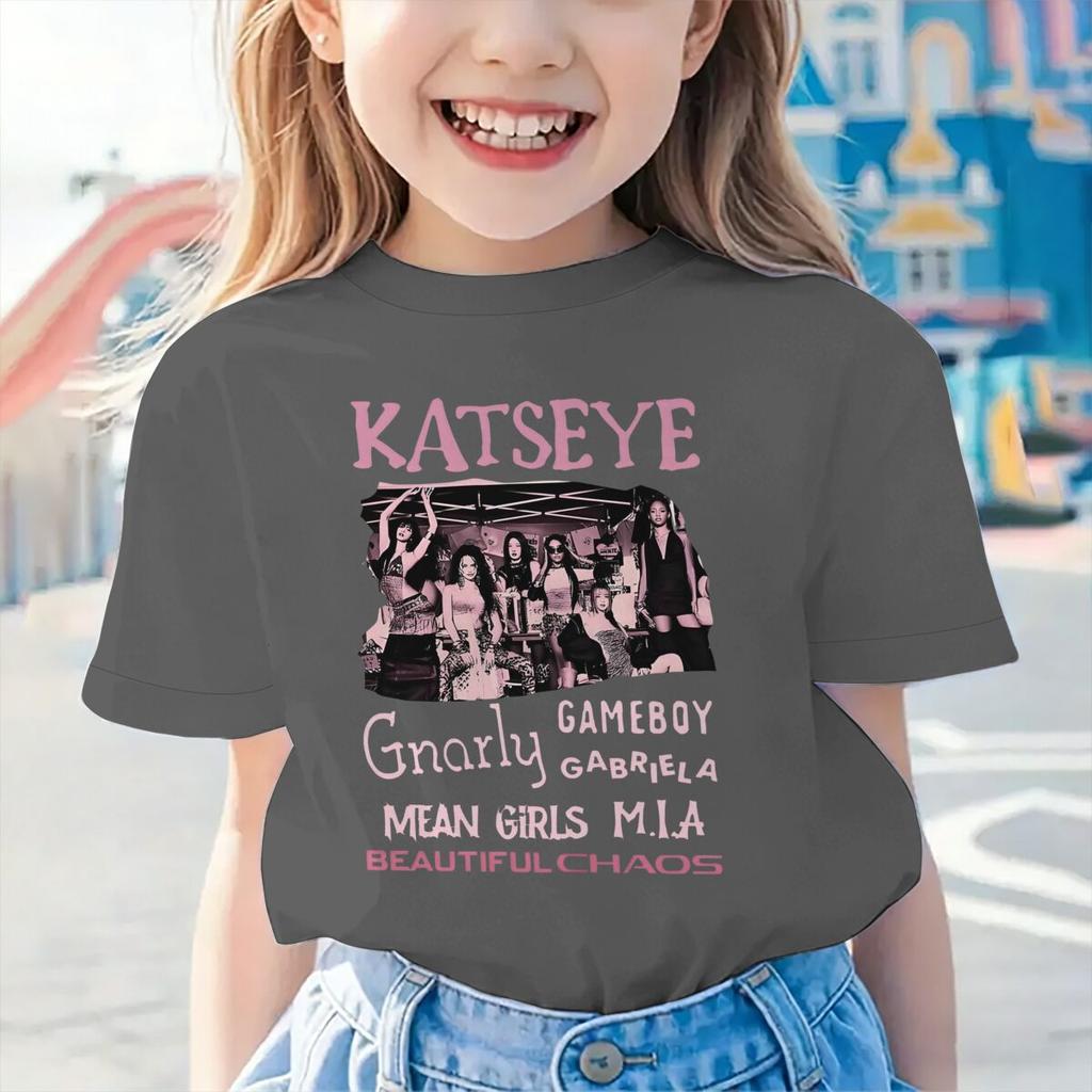 Youth Girl Cotton Streetwear Hot Katseye Print T Shirt Kids Summer Clothes Girls Short Sleeve T-Shirt Children's Fashion Tops
