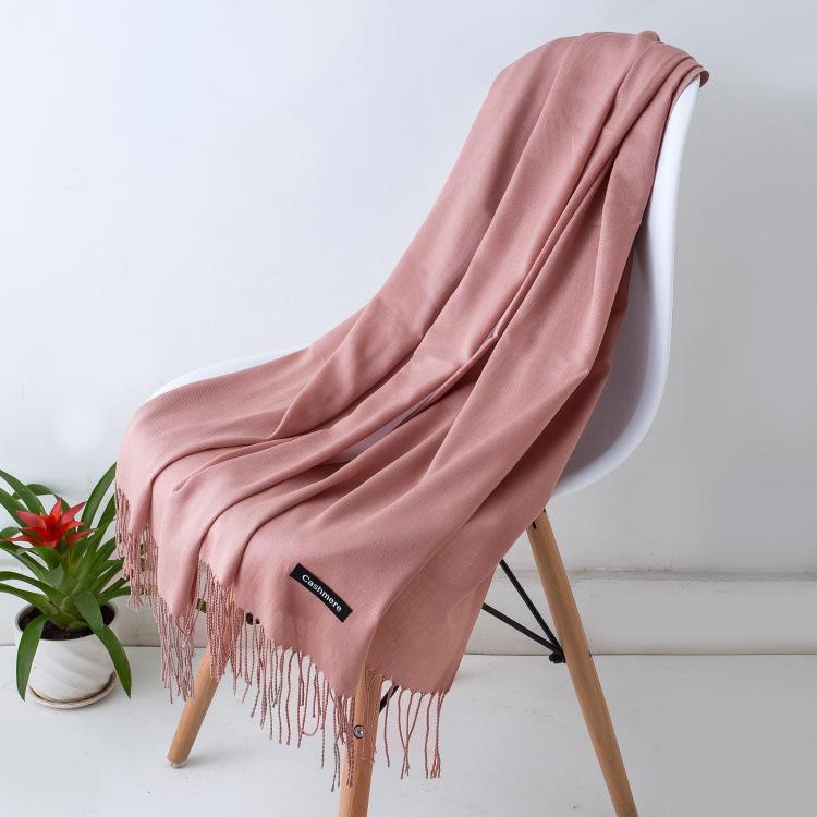 Solid Color Hijabs Cashmere Like Scarf Women Winter Warm Long Shawls And Wraps Hijab Scarves Pashmina Tassels Thin Headband