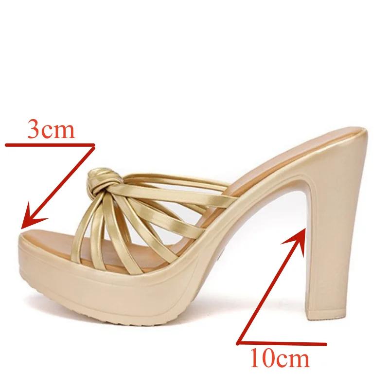Small Size 32-43 Sexy Gold White Weding Shoes Summer Platform Slides 2025 Women's Block High Heels Slippers Office Party Model
