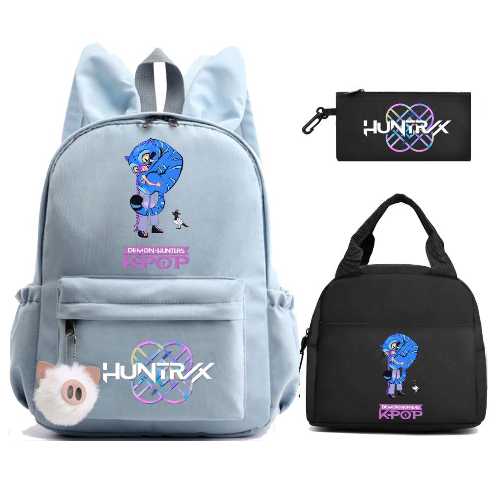 Cartoon K-Pop Demon Hunters Printed Backpack Lunch Bag Pencil Case for Children Student Schoolbag Girl Kid Gift Women Travel Bag
