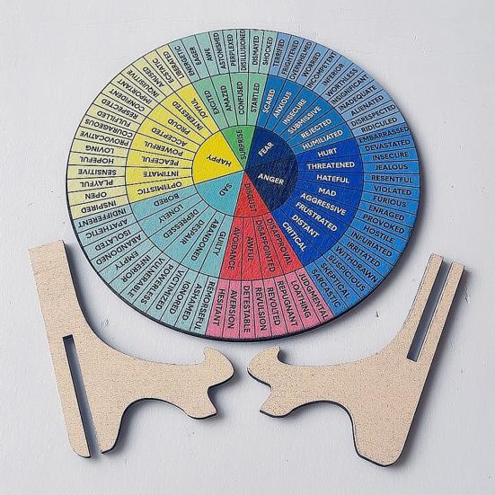 Колесо чувств. Деревянная диаграмма регуляции эмоций с подставкой. Терапия эмоций и психического здоровья.