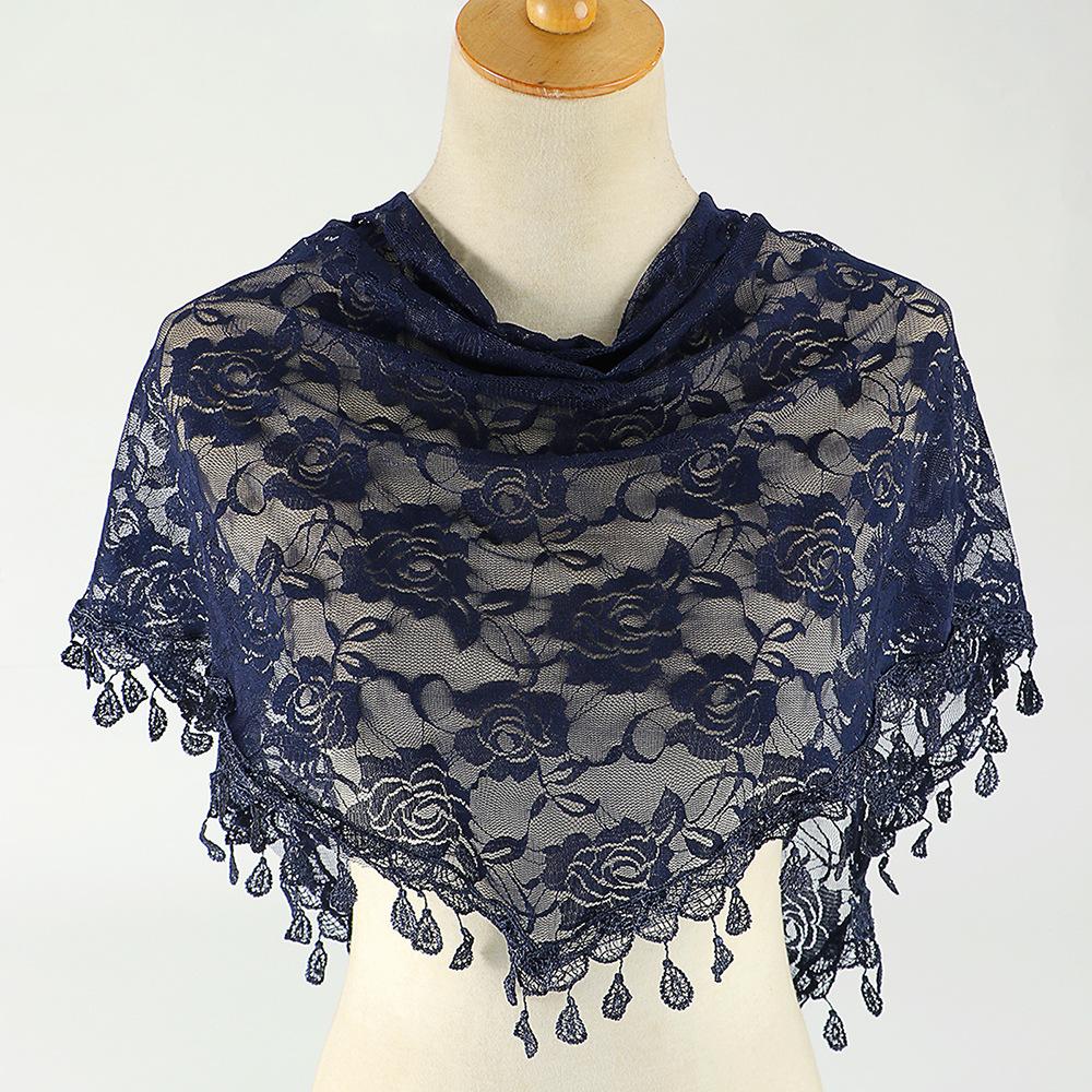 New Women Lace Monochrome Korean Triangle Scarves 140x48cm Fashionable Hollow Out Shawl Solid Rose Triangle Scarf