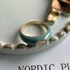 Simple Fashion Retangle Cut White Stone Claw Ring Gold Color Wide Rings Aqua Blue Enamel Rings Wedding Jewelry