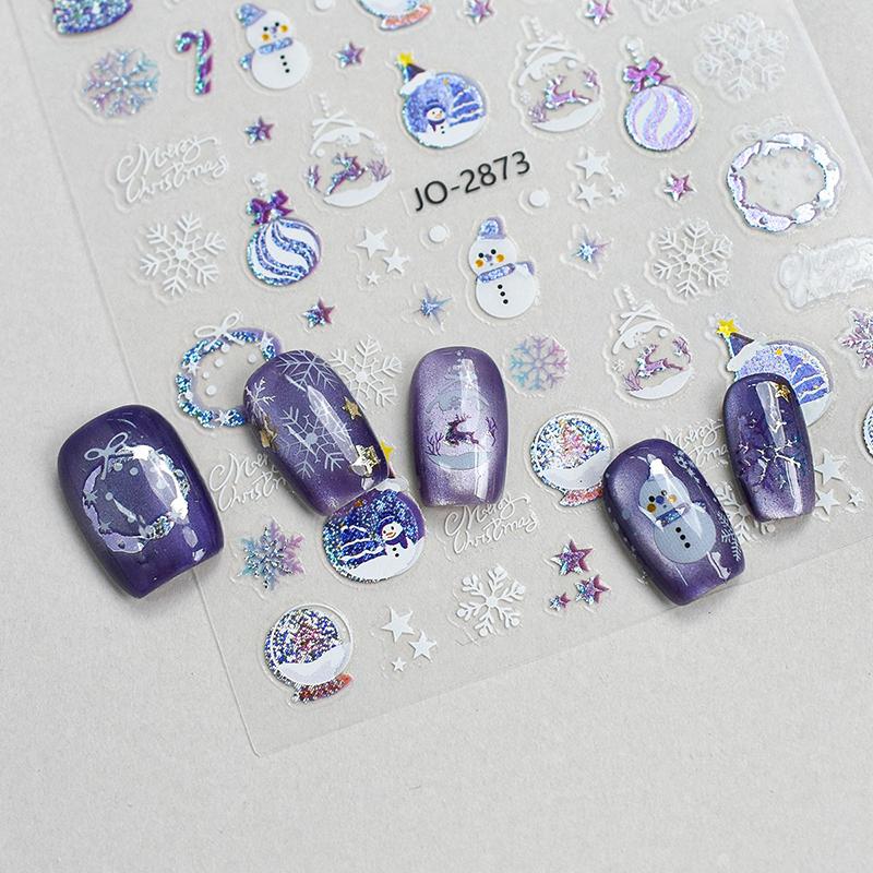 1 лист 3D красочных наклеек для ногтей в виде снежинок, самоклеящиеся блестящие наклейки со снежинками и рождественской елкой, зимние слайдеры для маникюра