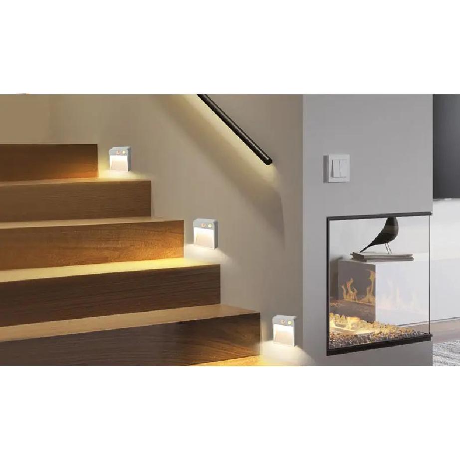 LED Night Light with Wireless Detector, AA Battery Powered Wall Lamp, PIR Motion Sensor, Auto On, Off, Cabinet, Stairs Lighting
