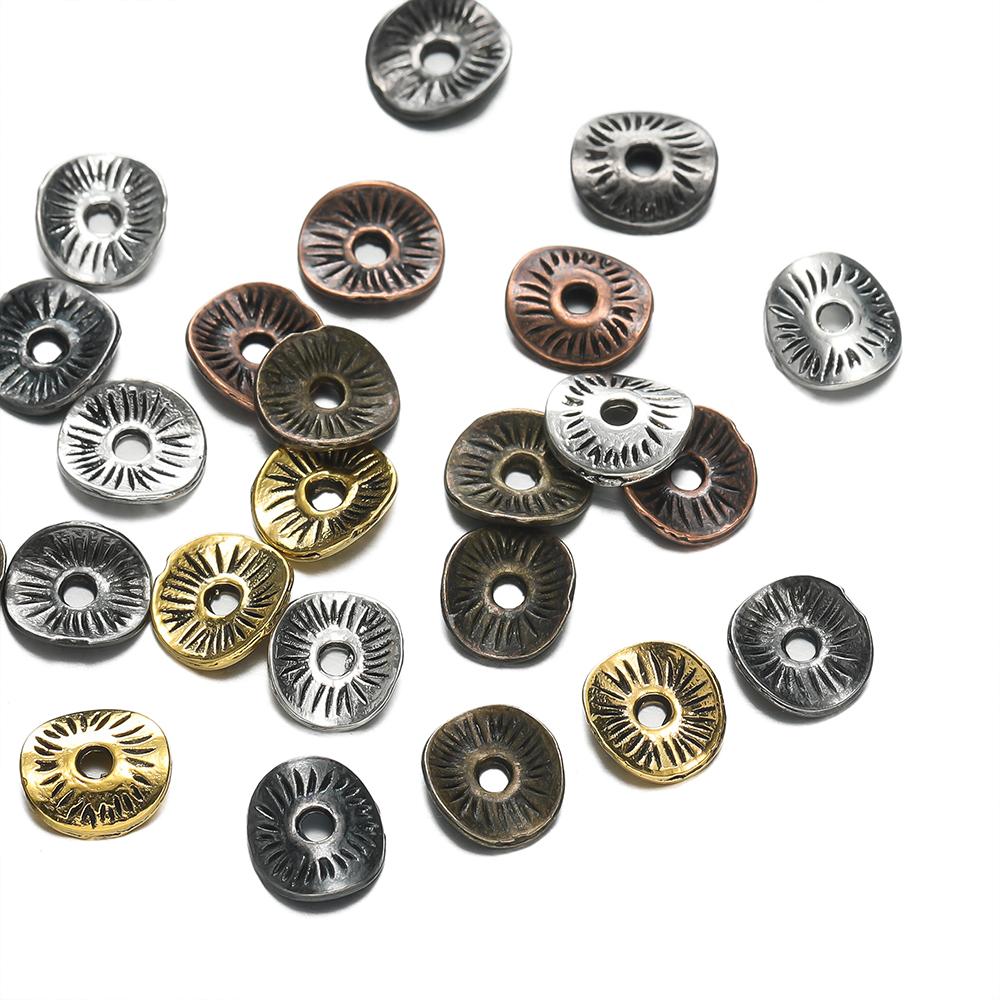 50/100pcs Alloy Antique Bronze Round Spacer Beads Charms For Diy Beaded Bracelets Necklace Jewelry Handmade Making Accessories