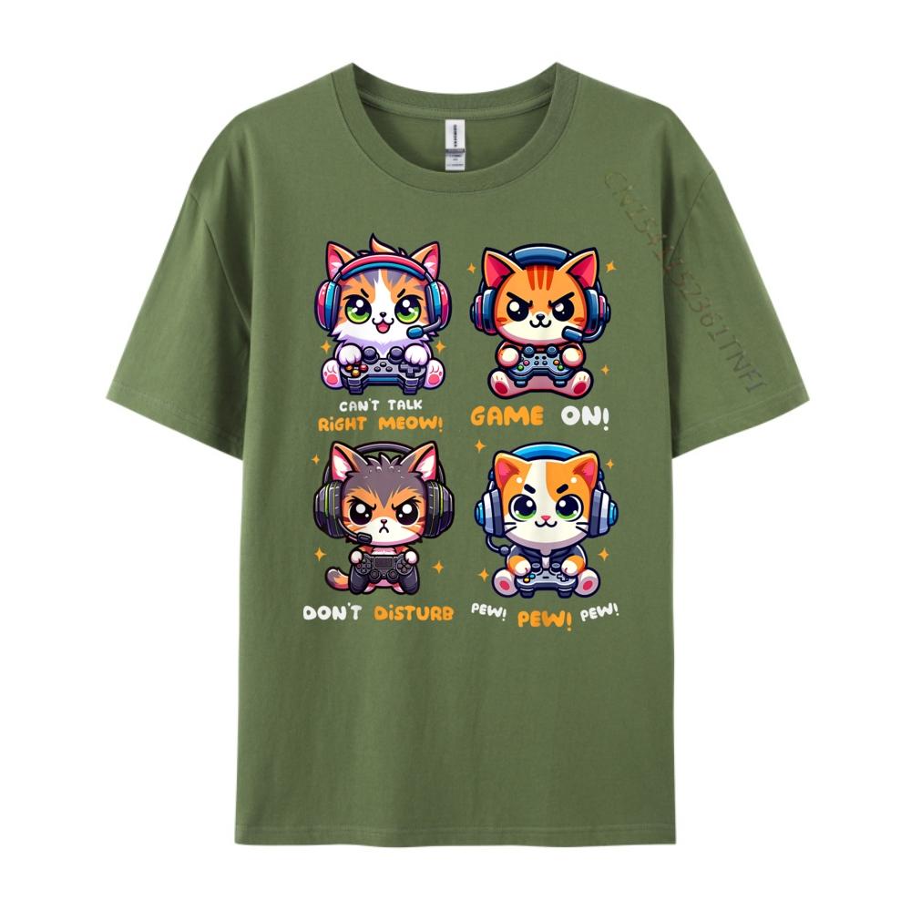 Gamer Cat Funny Gaming Video Games Pew Kawaii Cat Tee Shirts for Men 3XL Men Clothing Printed TShirt