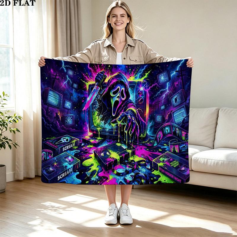 Mask Ghost Print Flannel Blanket High Quality Warm Comfortable Cover for All Seasons Perfect for Gifts Home Decor