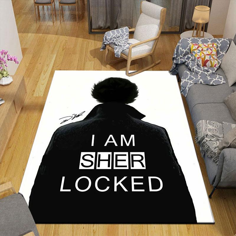 Sherlock Flannel Printed Carpet, Home Sofa Decoration for Living Room & Bedroom, Non‑Slip Play Flannel Floor Mat for Game Room