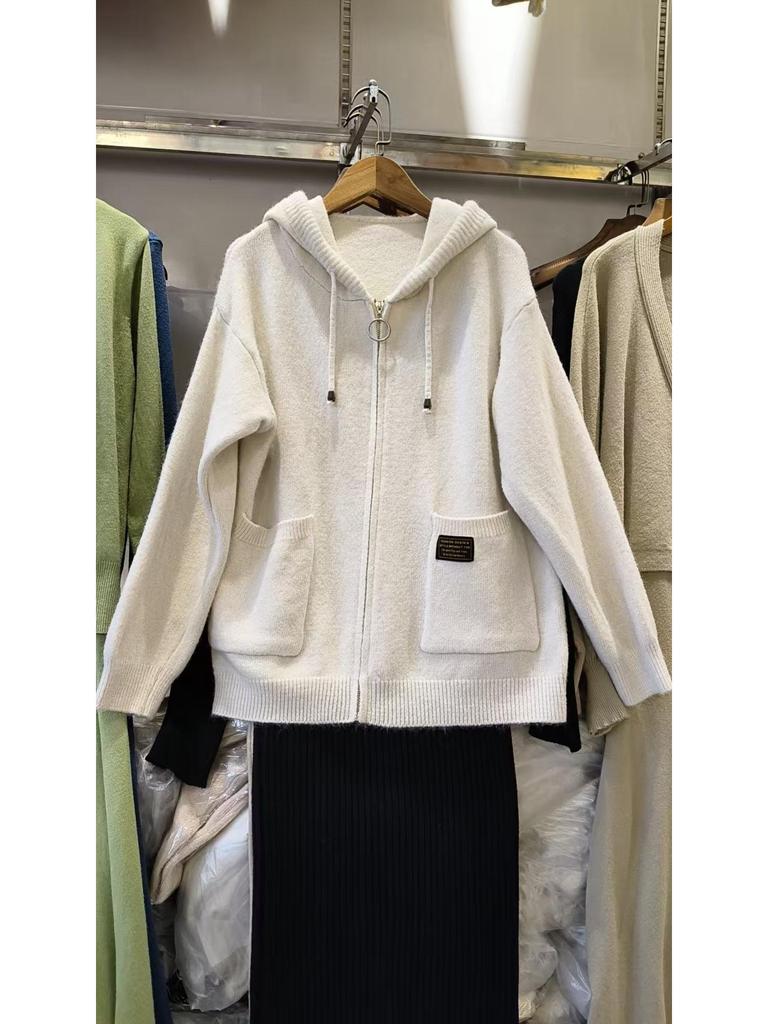 Women's Hooded Zipper Cardigan: 2025 Spring/Autumn Korean Style Casual Knit Sweater