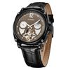 TIME100 Popular Automatic Mechanical Watch with Waterproof Alloy and Black Leather Brown Perfect for the Office Men's Strap, Dial, Worker.