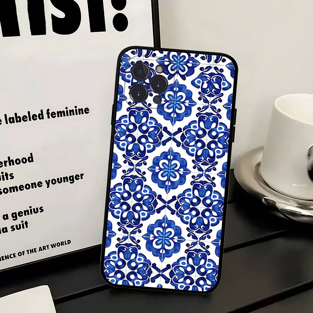 Португальская плитка Чехол для телефона For IPhone 17 16 14 15 13 12 11 Pro Max Plus Силиконовый Мягкий Чехол