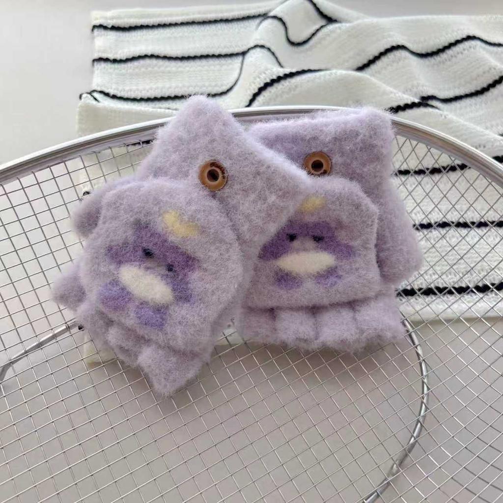 Детские перчатки с откидным верхом, осенне-зимние перчатки для письма для мальчиков и девочек, милые мультяшные теплые перчатки