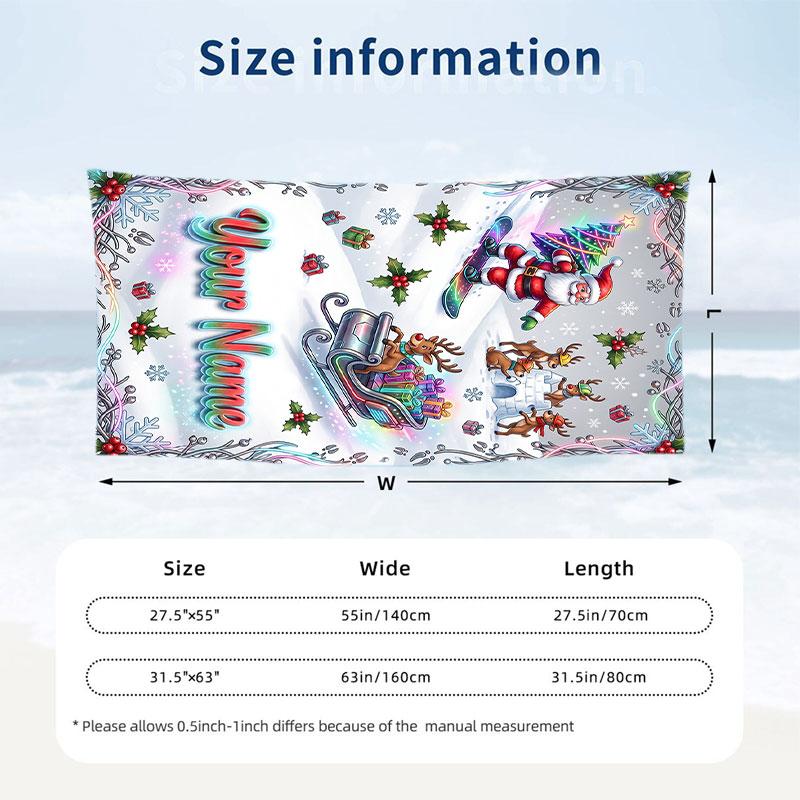 Christmas Theme Beach Towel Personalized Custom Name & Text Soft Quick Dry Beach Towel for Swimming Travel