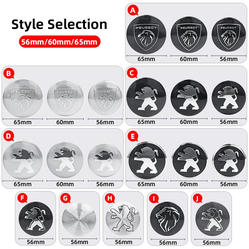 4pcs 56mm 60mm 65mm Car Wheel Center Hub Cap Badge Emblem Sticker For Peugeot GT 3008 4007 5008 2008 508 507 407 308 207 208 107