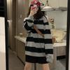 Korean Hoodies Women Vintage Stripe Sweatshirts Casual Oversized Long Sleeve Crew Neck Pullovers Thin Gray Y2k Tops Streetwear