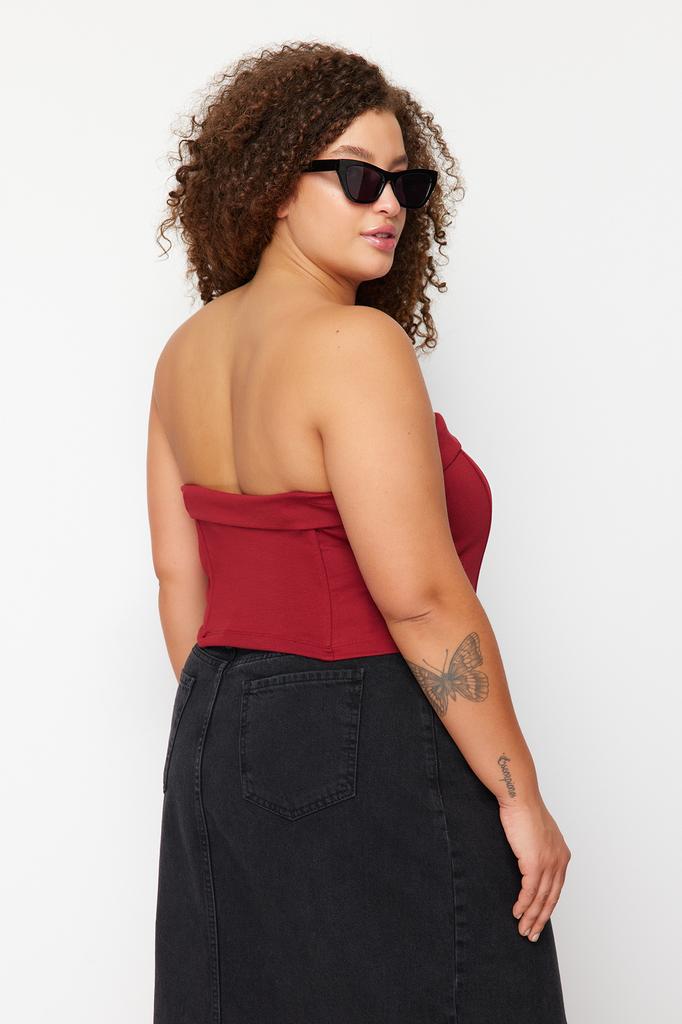 Women's Fashion New Plus Big Size Blouse Black Strapless Knitted Blouse