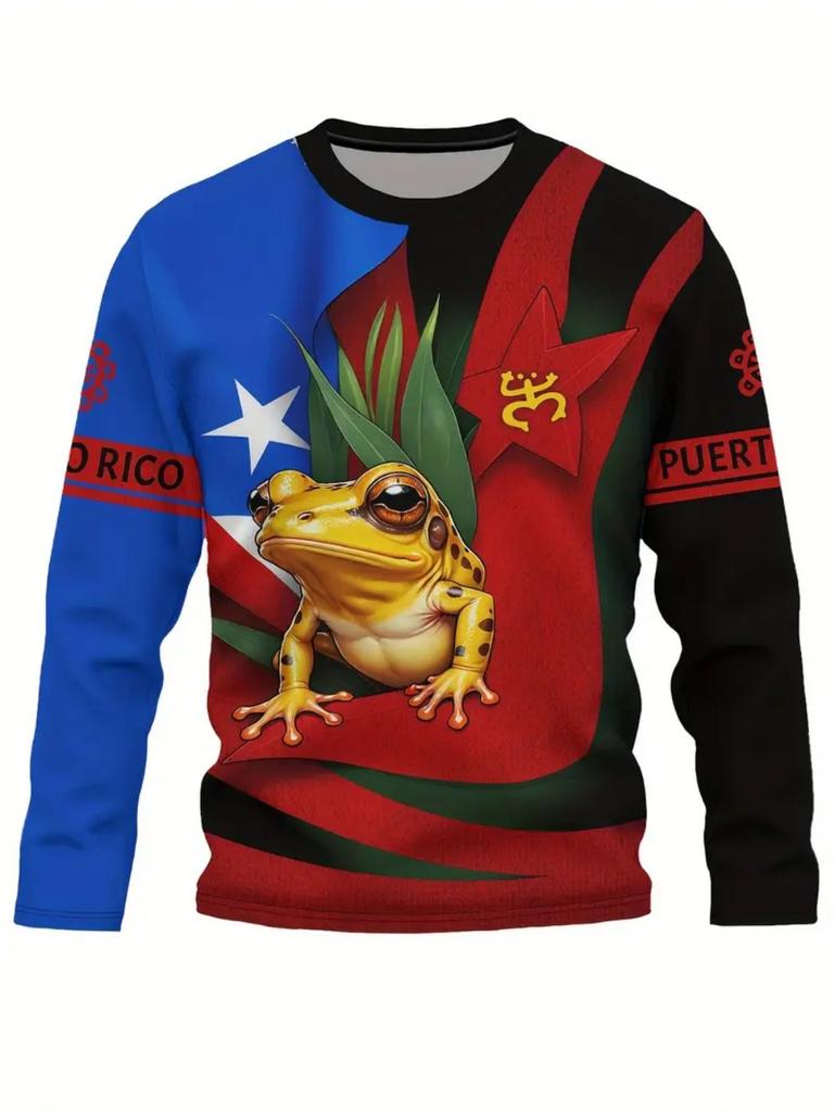 Puerto Rico Flag Pattern T-Shirt for Men Frog National Emblem 3D Print Short Sleeve Tee Summer Street Loose Tops O-Neck T Shirts