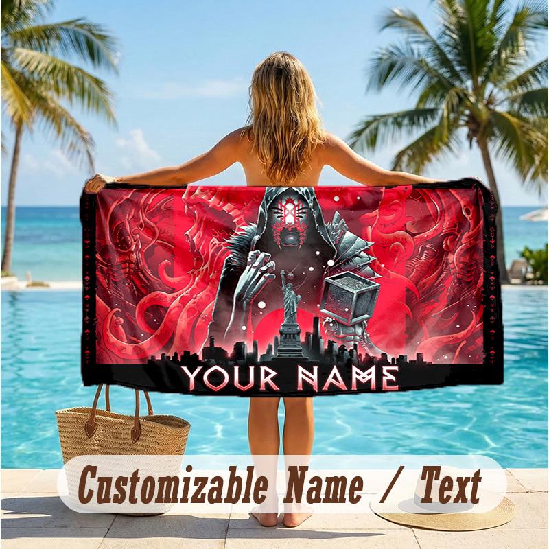Custom Text Beach Towel, Soft Absorbent Swimming Multi-use TowelSleep Token