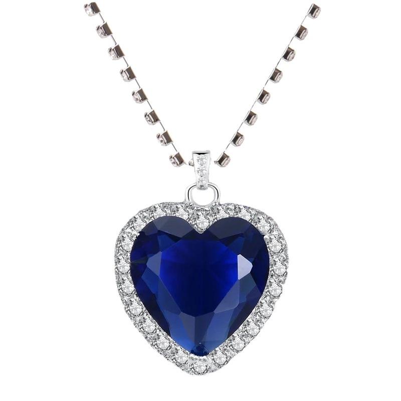New European and American Ocean Heart Titanic Blue Pendant Necklace Fashionable Shining Zircon Eternal Love Red Sweater Cha