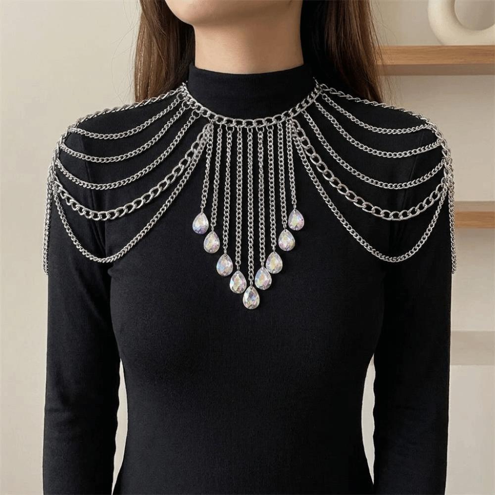 Multi-layer Rhinestone Shoulder Necklace Gold/Silver Shoulder Body Chain Events