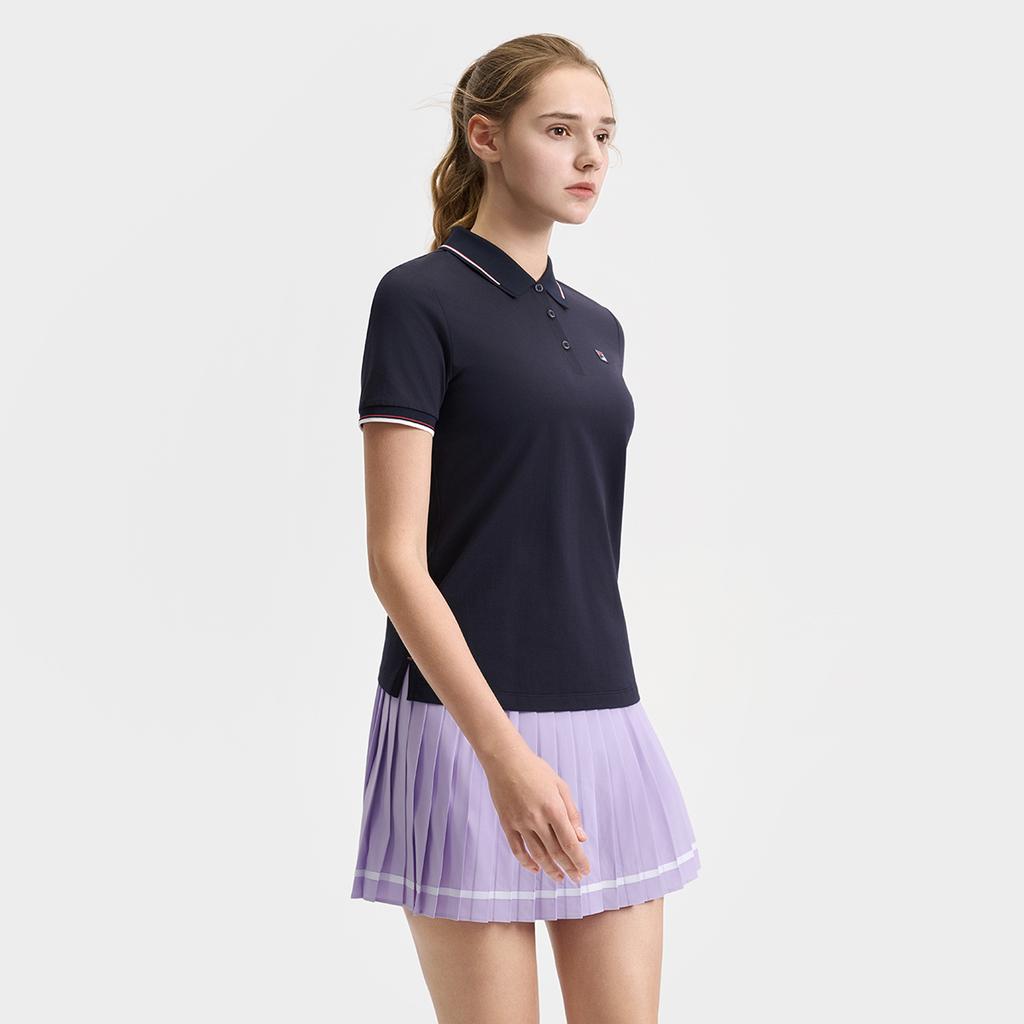 Fila Атлетика Теннис Мода Удобная Простая Повседневная Спортивная Трикотажная Футболка-поло с коротким рукавом Женские топы Темно-синий A11W523133F-NV