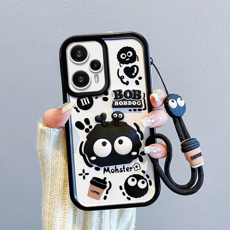 KEYSION Shockproof Case for Xiaomi POCO F5 Pro with Lanyard Soft Silicone Cute 3D Cartoon Doll Phone Back Cover for POCO F5
