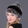 Women's Fur Hat with Rex Rabbit and Fox Fur Pompon for Autumn and Winter
