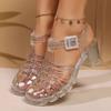 Fashion 2025 New High Heels Transparent Sandals Women Summe Sequins Thick Heeled Rome Sandalias Mujer Closed Toe Beach Sandles Woman
