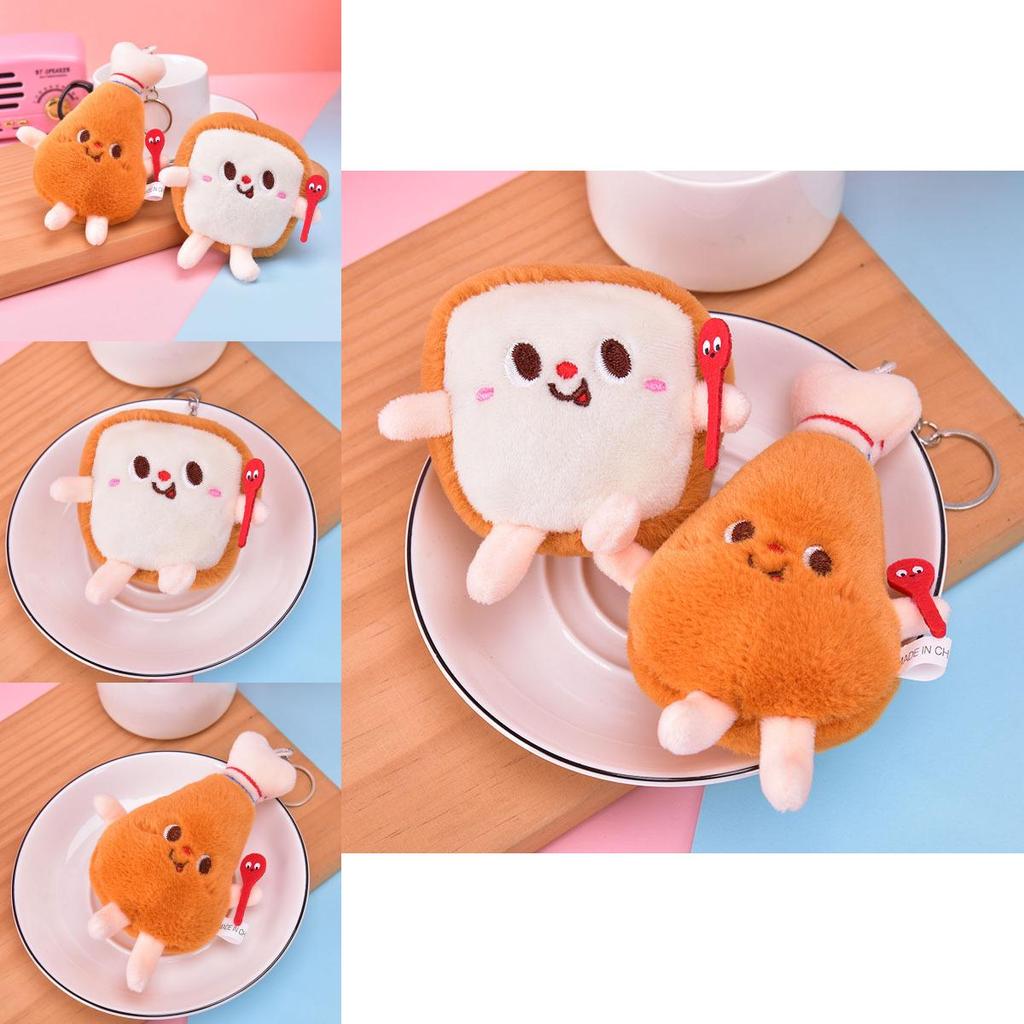 Милый мультяшный брелок-подвеска в виде еды, очаровательная маленькая куриная ножка и тост