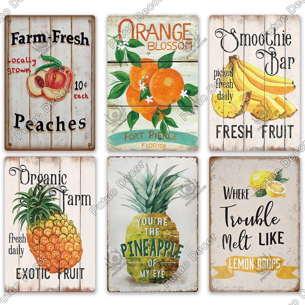 Putuo Decor Фрукты Винтажная Жестяная Табличка Металлическая Пластина Ретро Настенное Искусство Декор Гостиная Ферма Сад Кухня Железная Роспись