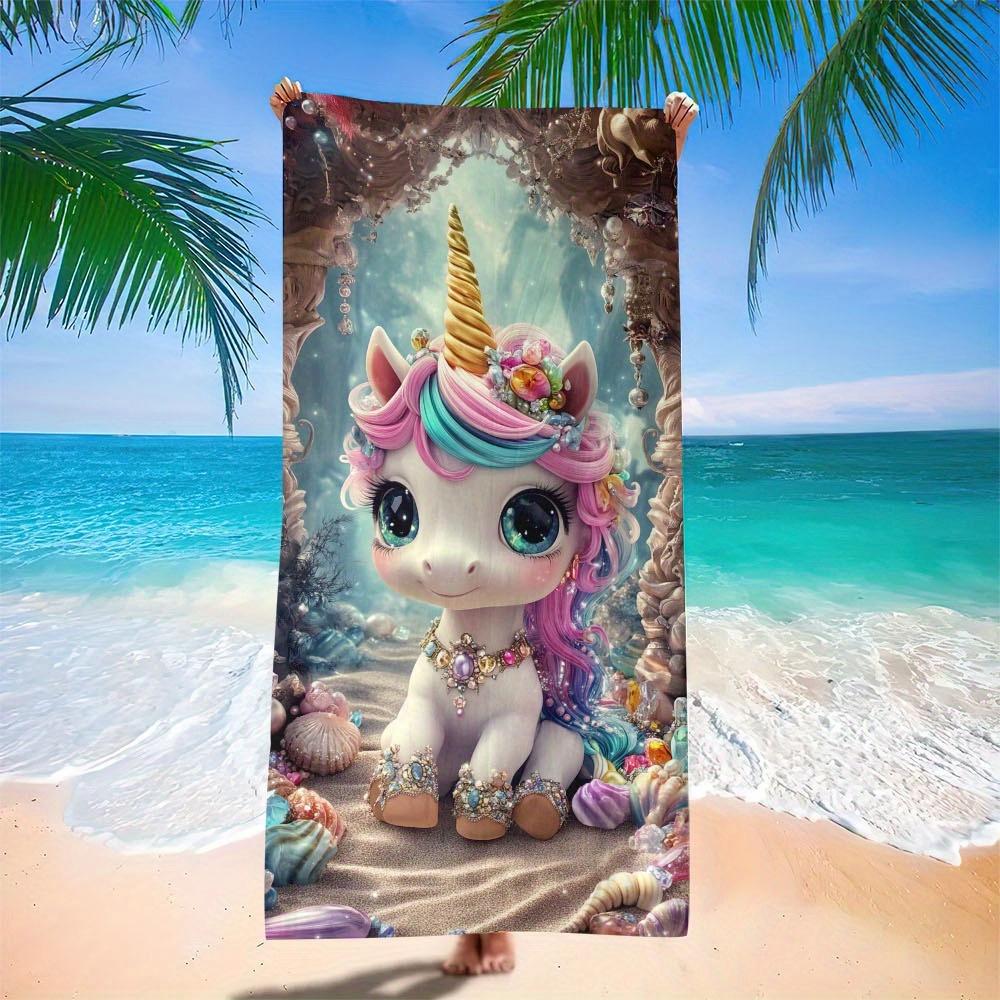 One Piece of an Oversized Unicorn Beach Towel Made from Soft Microfiber, Ideal for Travel. This Quick-Drying Pool Towel Is Sand