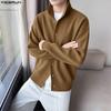 INCERUN Oversized Men High Neck Long Sleeve Buttons Casual Cardigans Tops