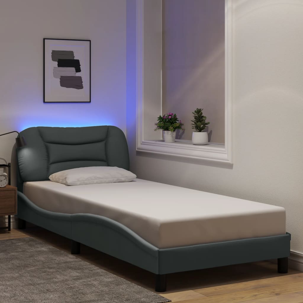 Vidaxl Rama Łóżka Z Led Bez Materaca Jasnoszara 90X200 Cm Tkanina
