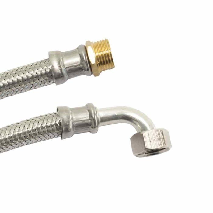 Flexible De Raccordement Eau Potable 1/2" Inox Coudé, Certifié DVGW, 800mm