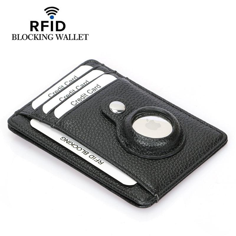 Genuine Leather Card Holder with Airtag Slot Men Airtag Card Holder Wallet Case Airt Tag Male Wallet with Airtag Holder