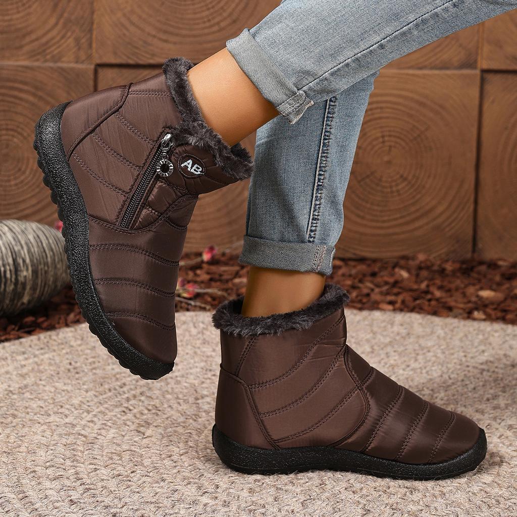 Women's Winter Faux Fur Lined Ankle Boots With Zipper Warm Waterproof Walking Snow Booties for Women Outdoor Comfortable Anti-Slip Short Boot Shoes