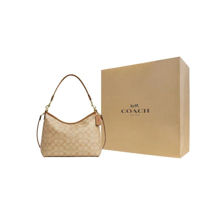 COACH Laurel Coated Canvas Leather Shoulder Bag Large Women's Light Khaki (Unisex) Shoulder Bags CR149 IMNLJ