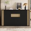 Sideboard/chest of drawers, with 3 doors, 1 drawer and adjustable LED lighting – in black with natural wood grain, 140×40×82cm