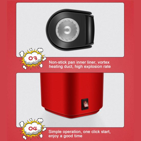 Электрическая машина для попкорна, высокая скорость приготовления, мощная 1200 Вт, вилка стандарта США, без BPA, пищевая безопасная мини-машина для попкорна, кухонные принадлежности