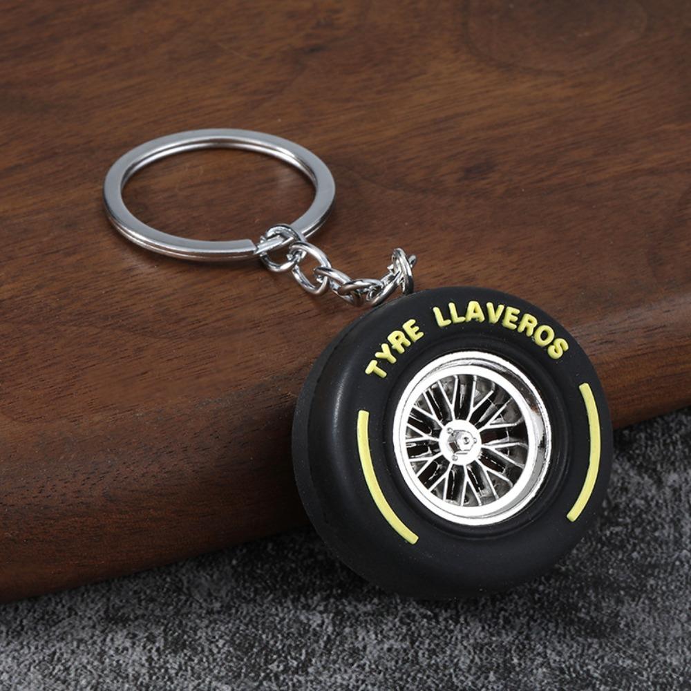 Realistic Car Wheel Pendant Metal Rubber Racing Tire Pendant Keys,Backpack Ornaments