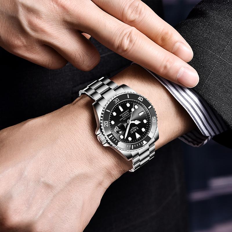 LIGE Fashion Men Watch Top Brand Luxury Stainless Steel Watches Waterproof Luminous Quartz Wristwatch