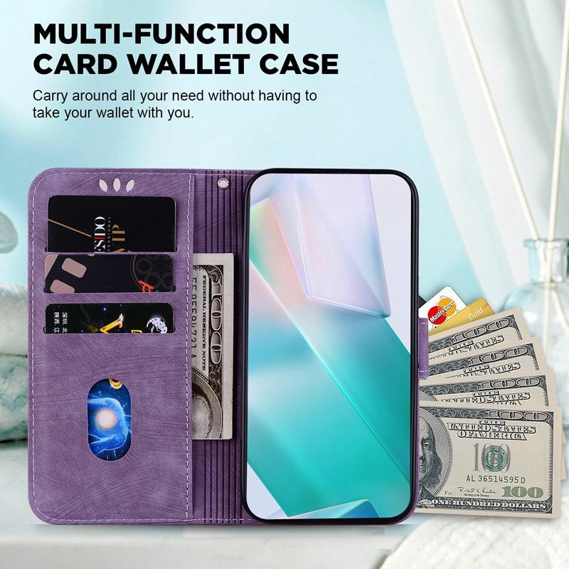 Skin Feel Embossed Cartoon Tiger Wallet Case for iPhone Samsung Xiaomi Huawei Google Hand-strap Flip Cover Full-body Protective Case