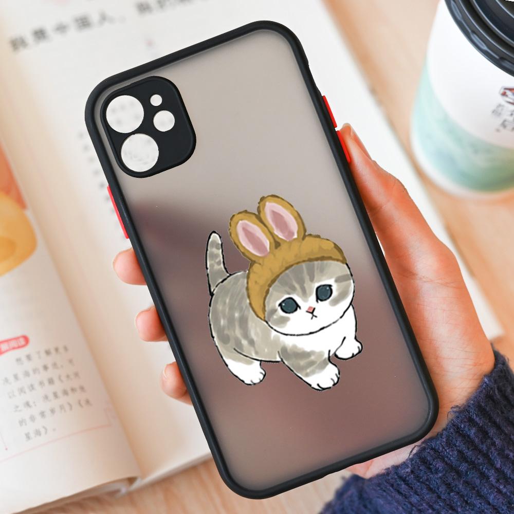 Милый Мультяшный Кот Чехол для Телефона Для iPhone 17 16 15 11 12 14 13 Pro Max Mini X XS XR 7 8 Plus 16E Ударопрочный Жесткий Матовый Чехол Fundas