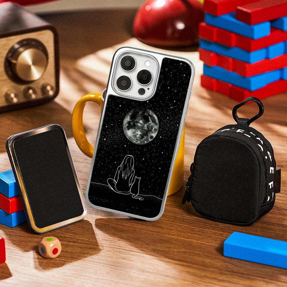 Moon Fashion art pattern design ins Phone Case for iPhone 16 15 14 13 12 11 Pro Max Sheepskin Silver-edged protective case
