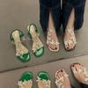 Fashion Square Heels Summer 2024 Pearl Open Toe Sandals for Women Green Ladies Shoes Black Footwear Chic and Elegant Wholesale The Best