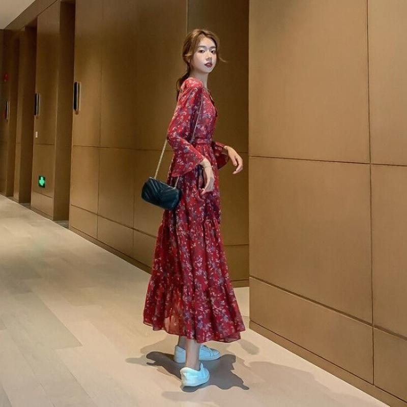 WTEMPO Брендовое фрагментированное шифоновое платье с длинными рукавами, свободная универсальная юбка в стиле ретро с большим подолом, тонкие, высокие, супер длинные юбки до колена