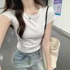 Cotton-containing Short-sleeved T-shirt New Design with Waist-hugging Slimming and Pleated Short Vest Top Solid Color Hot Girl Round Neck T-shirt