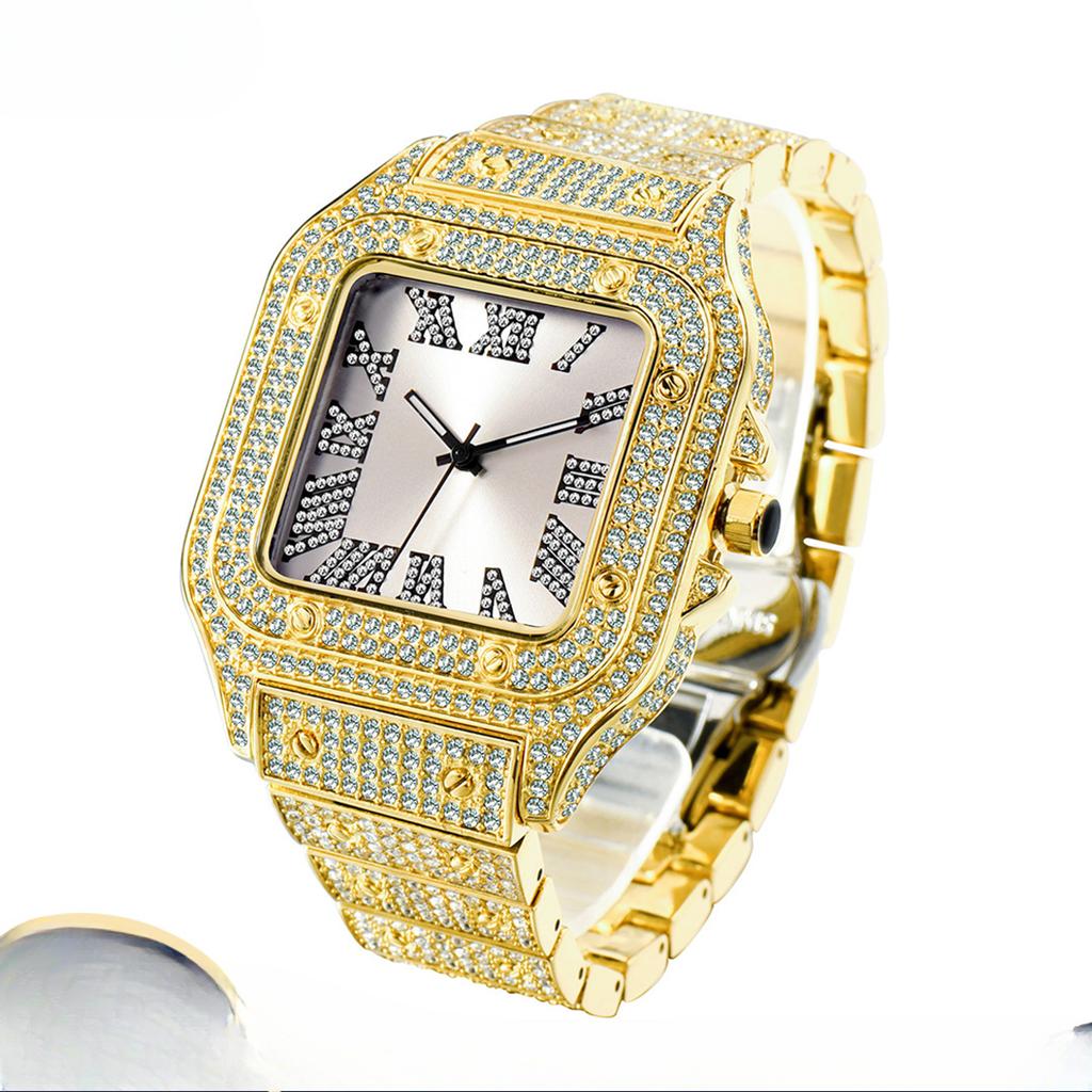 Европа и США Римская шкала Высококачественные модные хип-хоп бриллиантовые квадратные мужские часы с бриллиантами
